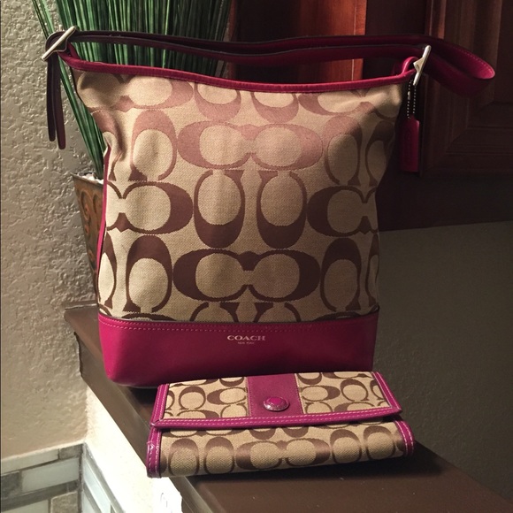 Coach Handbags - Coach Pink Signature purse